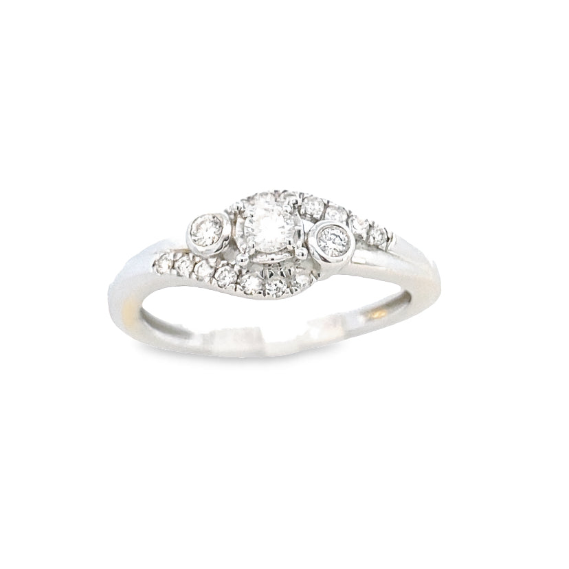 14K Diamond Curves Round Cut White Gold Engagement Ring
