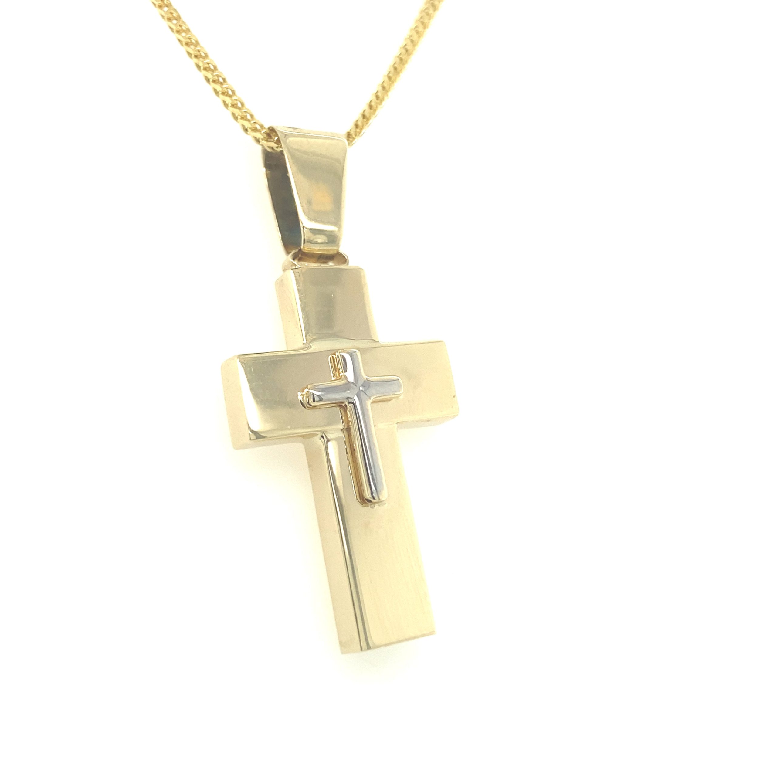 14K Gold Double Cross Two Tone