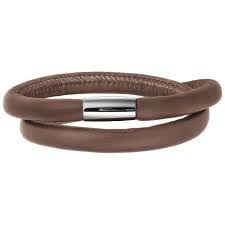 Brown Double Wrap Leather Bracelet (Silver/Brown)