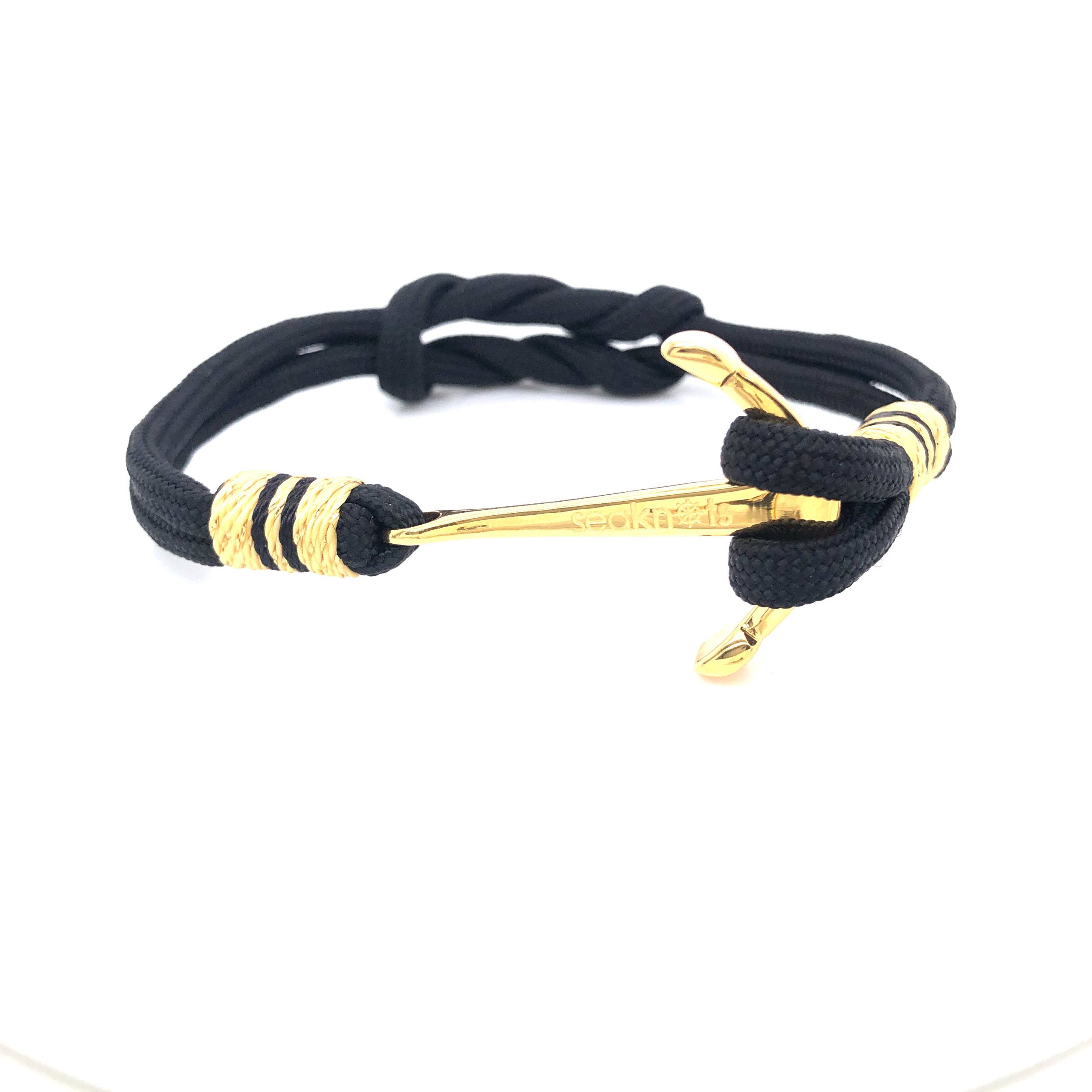 Black Double Cord with Gold Anchor Bracelet