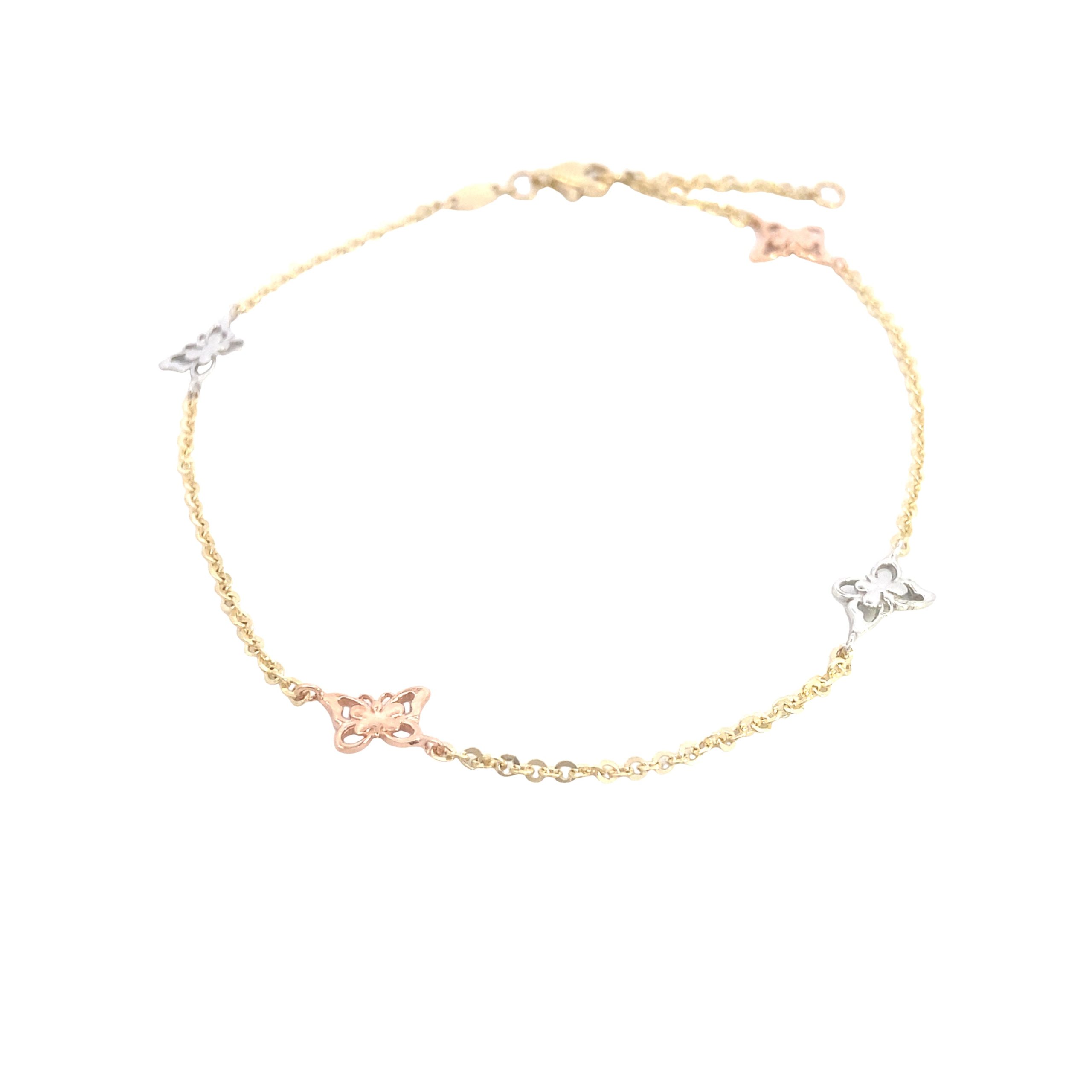 14K Gold 3/C Butterfly Anklet Bracelet