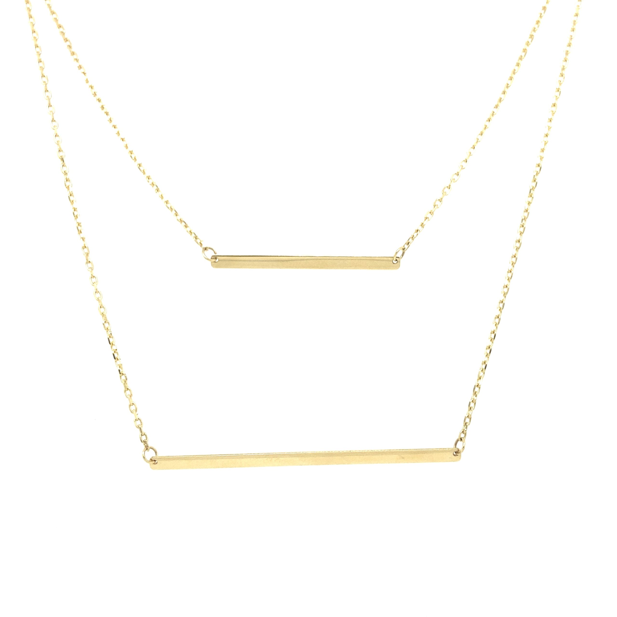 14K DOUBLE CHAIN NECKLACE WITH LINE