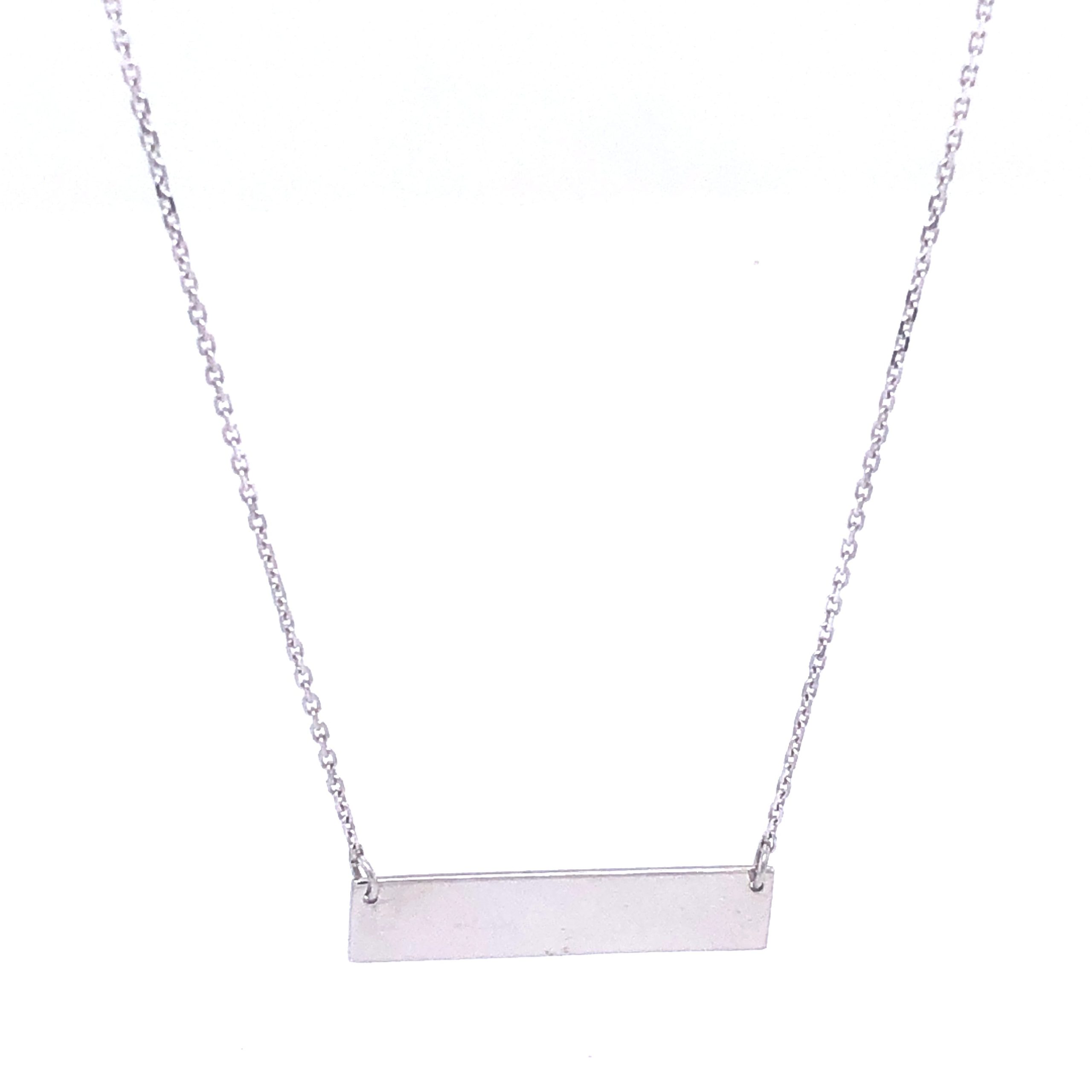 14K Long Plate for Engraving White Gold Necklace