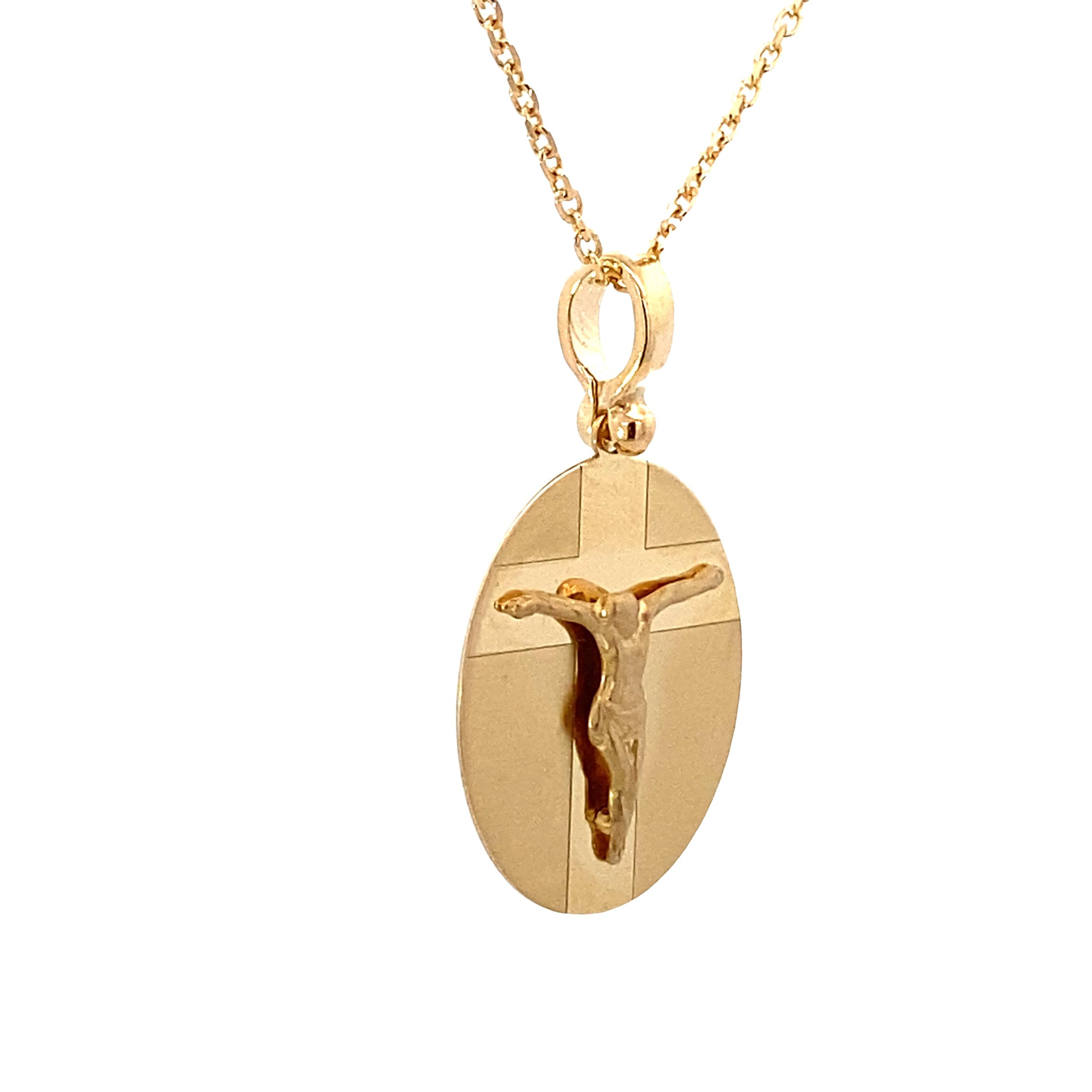 14K Gold Jesus Image Oval Pendant