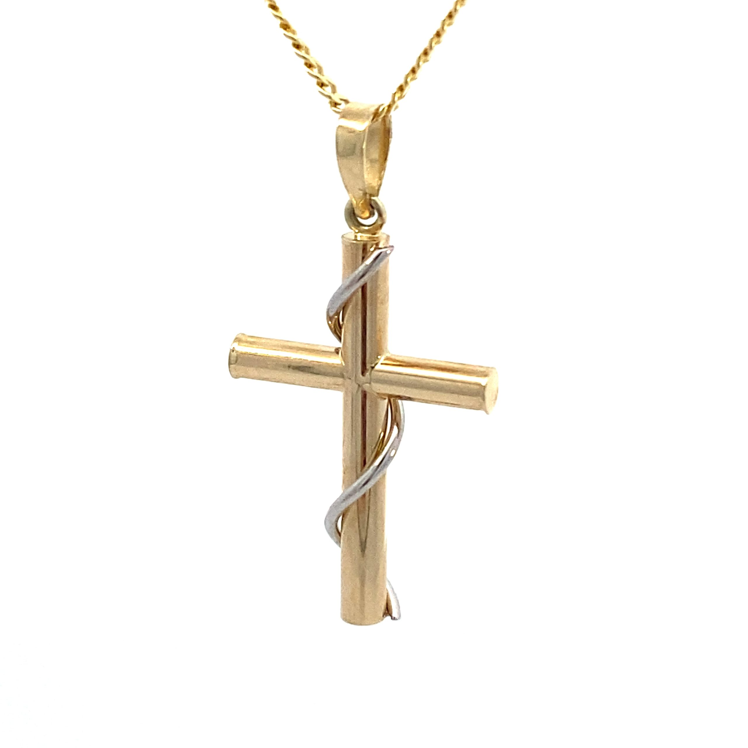 14K 2T Gold Cross Pendant with Line