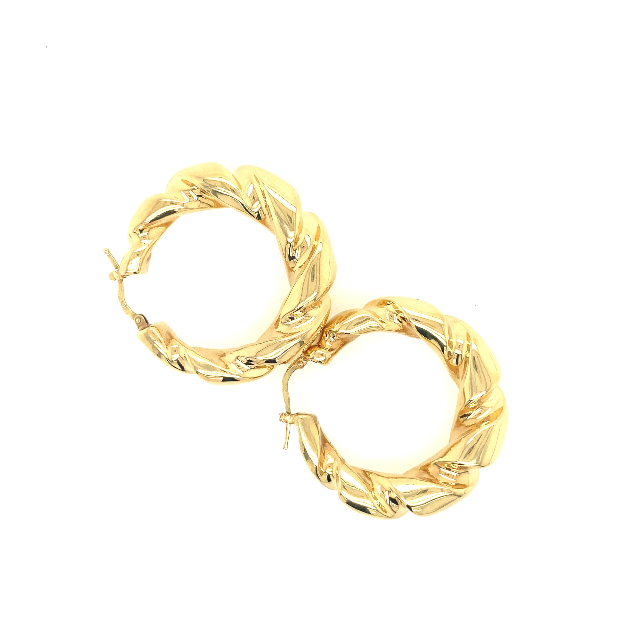 14k Gold Twist Puff Hoop Earrings