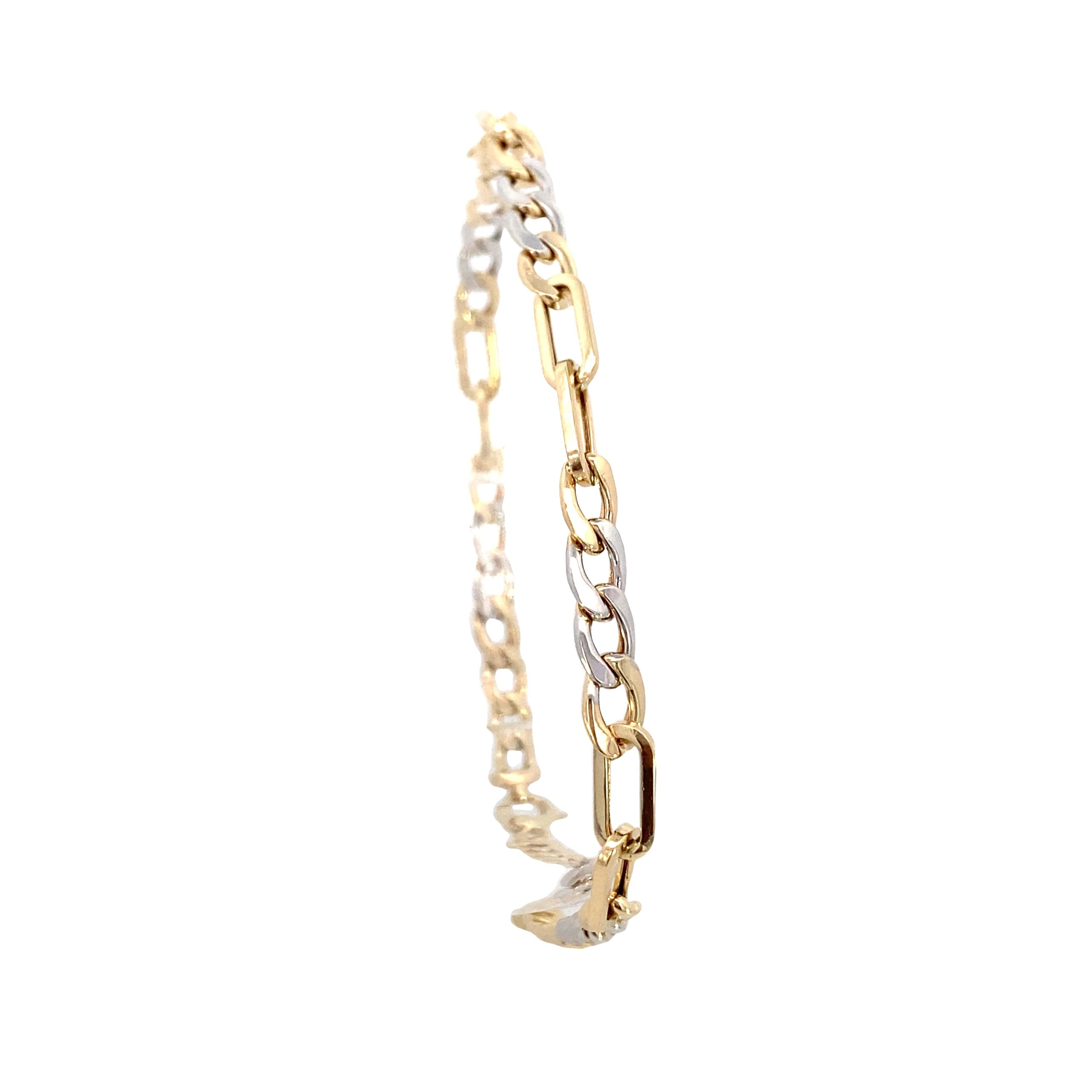 14K 2T Gold Figaro and Paper Clip Link Bracelet