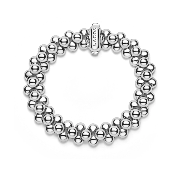 Lagos Caviar Bubbly Silver Three Row Beaded Statement Bracelet - 05-816710-7