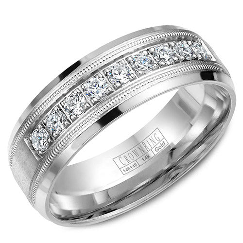 Crown Ring 14k White Gold Wedding Band - WB-9346-M10