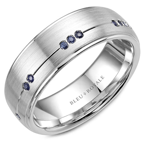 Bleu Royale 14k White Gold Men's Diamond and Sapphire Wedding Band - RYL-011WS75-M10