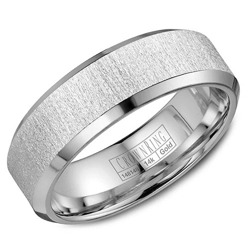 Crown Ring 14k White Gold Wedding Band - WB-8050-M10
