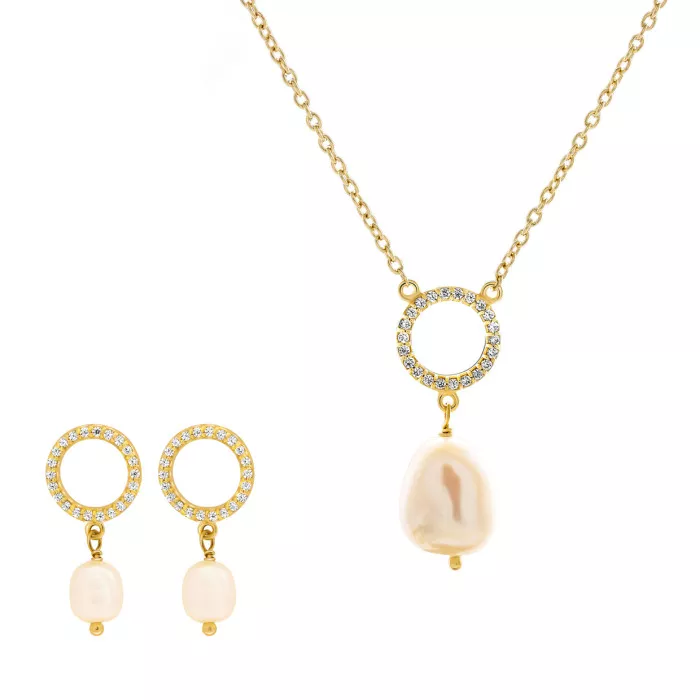 Orphelia® 'Spa' Women's Sterling Silver Set: Necklace + Earrings - Gold SET-7575/G