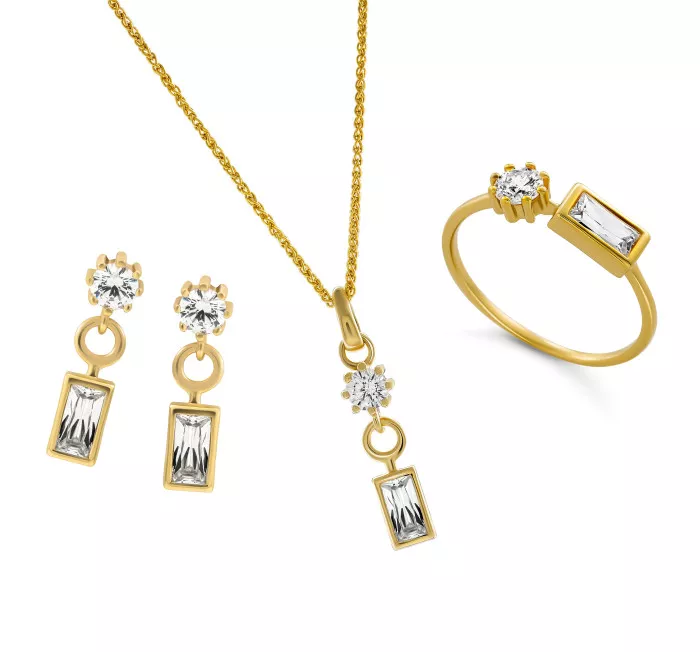 Orphelia® 'Madelyn' Women's Sterling Silver Set: Necklace + Earrings + Ring - Gold SET-7583/G