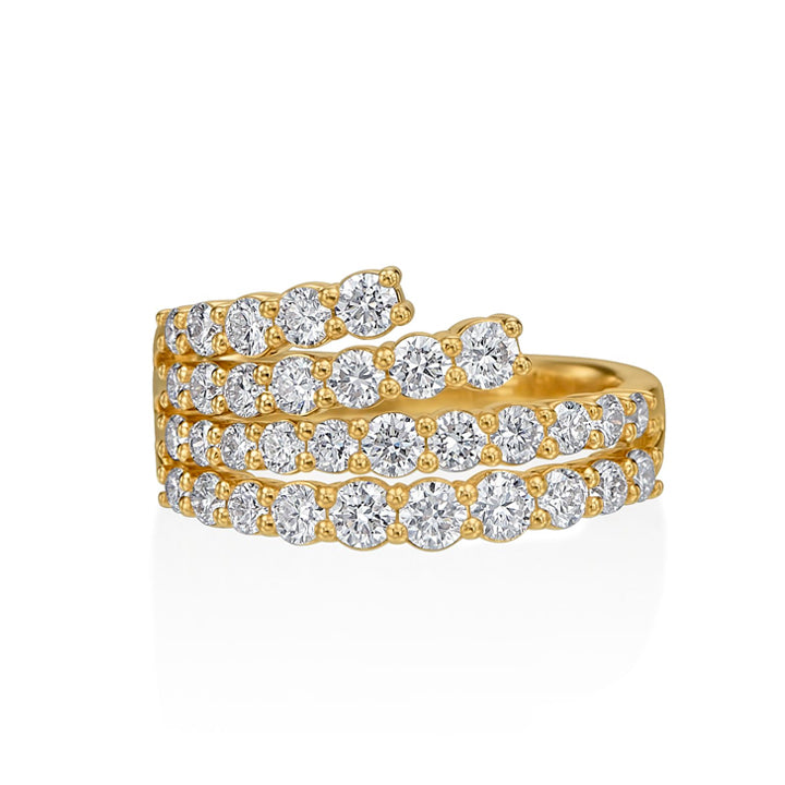14K Yellow Gold 1.43ctw Diamond 4 Row Ring