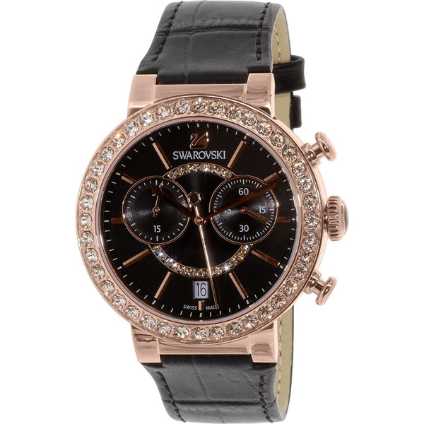 Swarovski Women's 5055209 Citra Sphere Chronograph Crystal Black Leather Watch