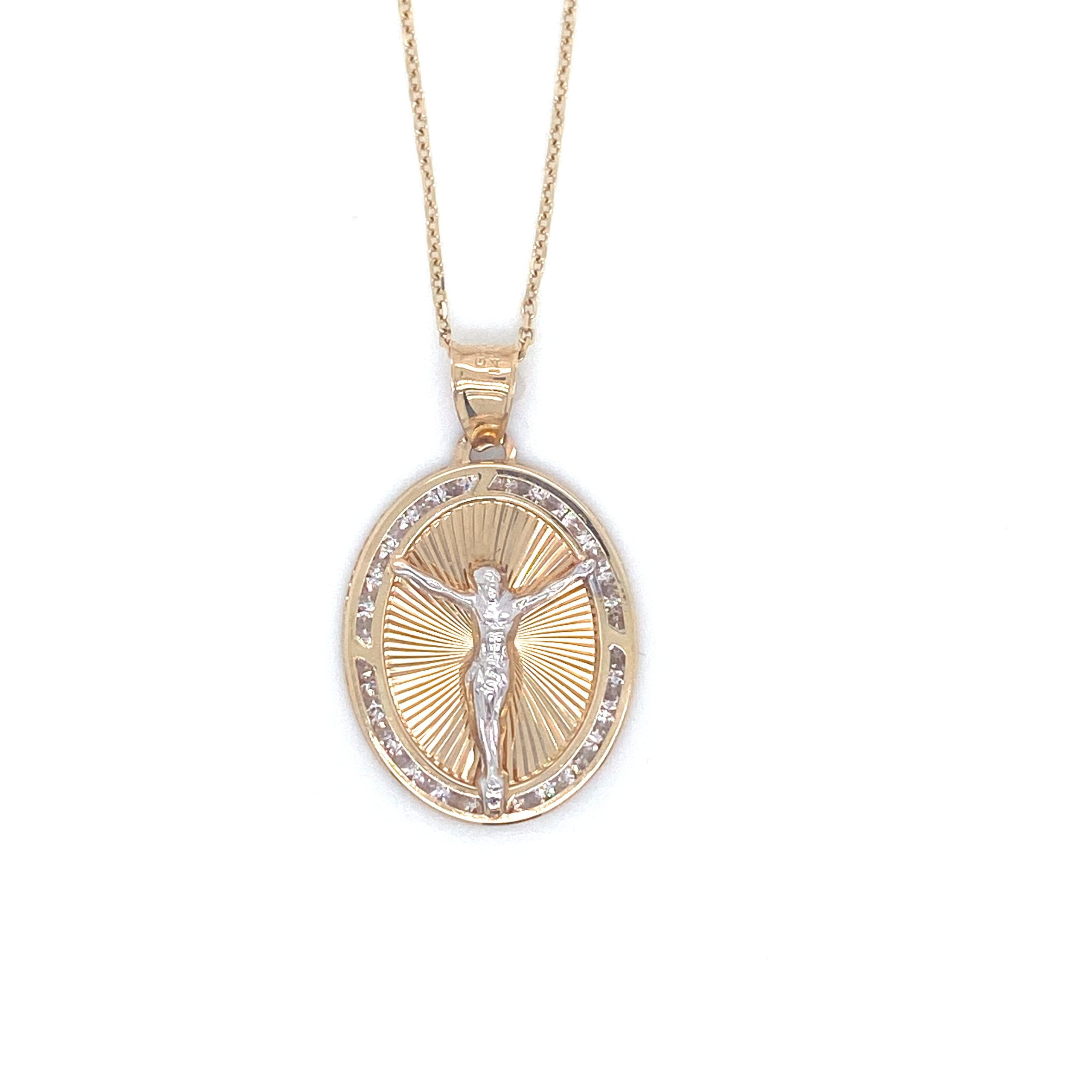 Oval Jesus Two-Tone 14k Gold & Zirconia Pendant