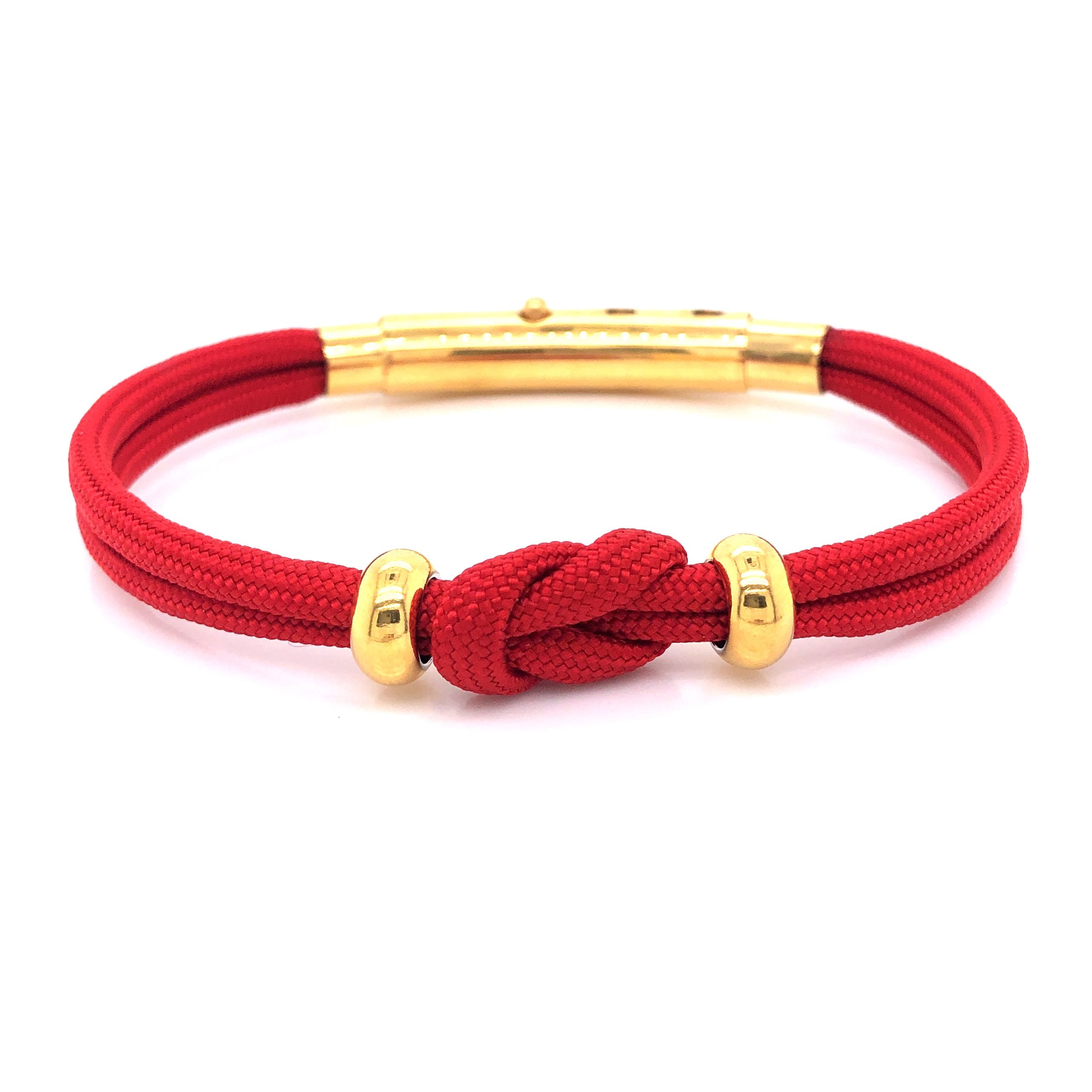Red Double Cord Knot with Gold Beads Bracelet (Red/Gold)