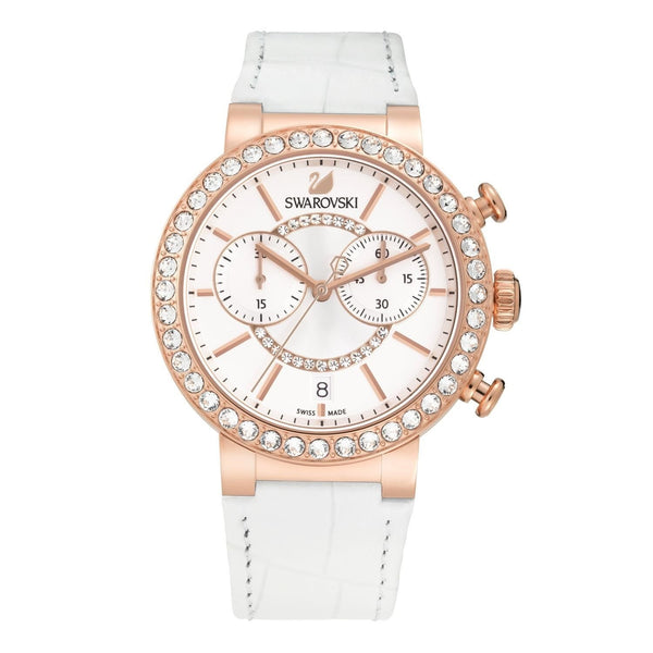 Swarovski Women's 5080602 Citra Sphere Chronograph Crystal White Leather Watch