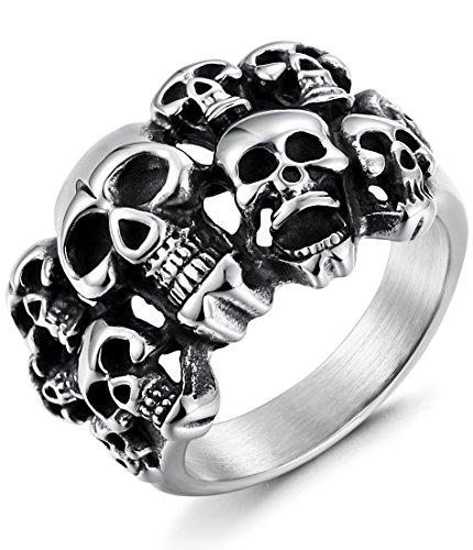 Stainless Steel Rings for Men Women Multi Skull Head Rings,Size 8-14