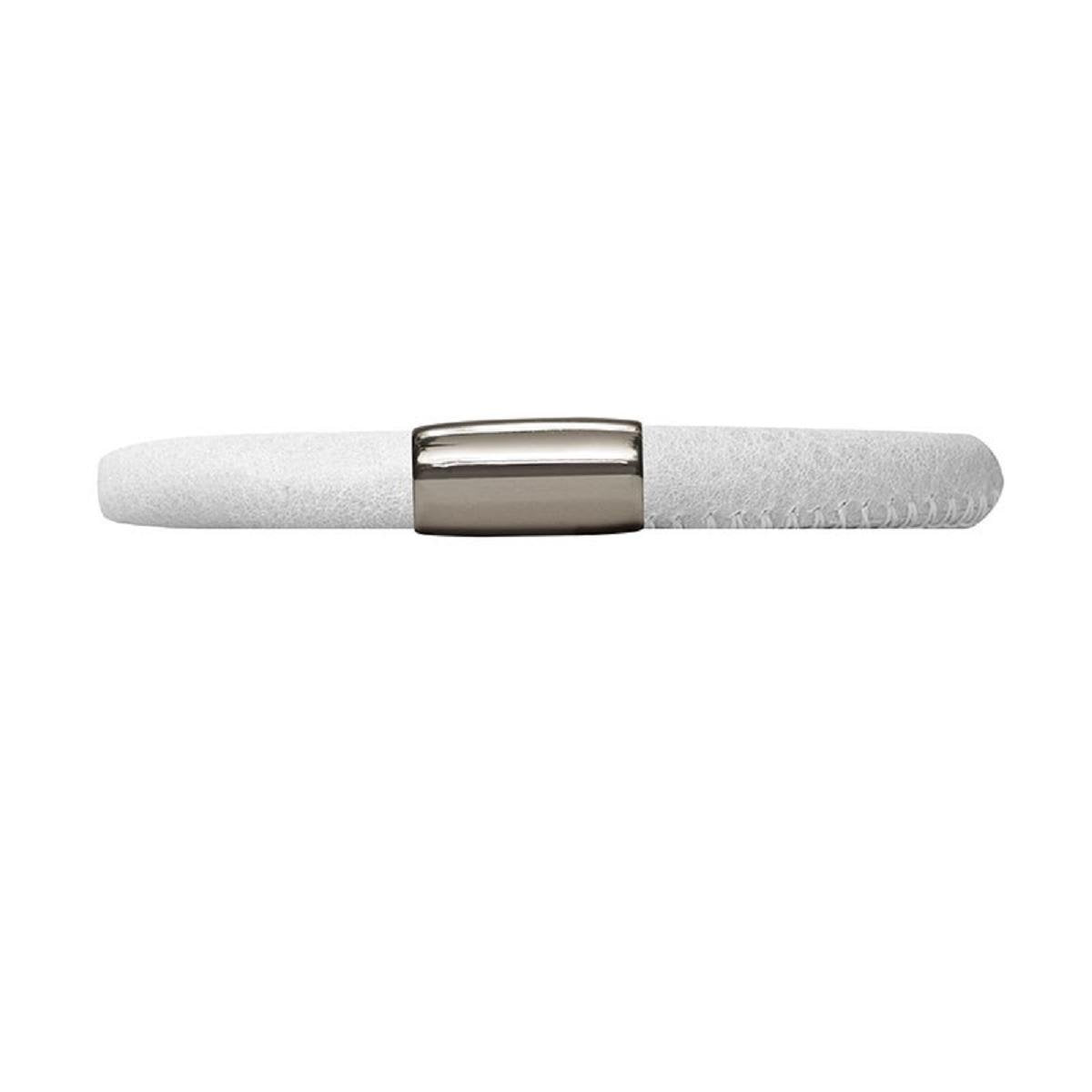 White Single Wrap Leather Bracelet (Silver/White)