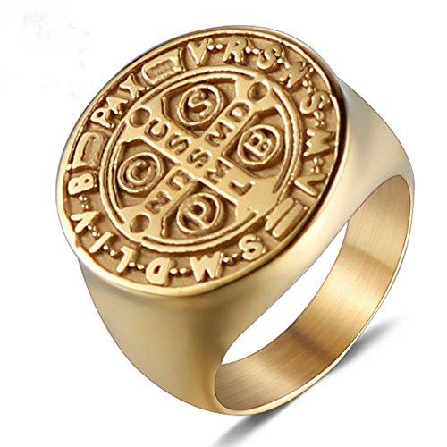 Stainless Steel Catholic St Benedict Exorcism Signet Religious Ring Demon Protection Ghost Hunter Cross Band