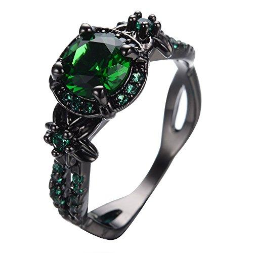 Women's Green Stone Round Lab Stone Engagement Wedding Rings for Her