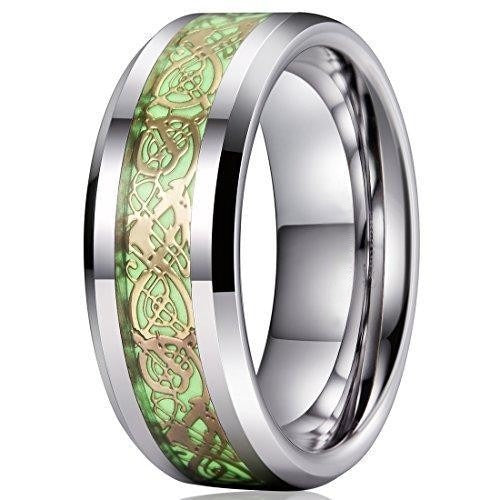 8 mm Gold Celtic Dragon Luminous Glow Tungsten Carbide Wedding Ring for Men Women
