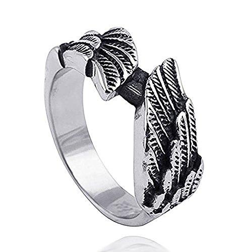 Stainless Steel Rings Antique Cool Black Feather Angel Wing Bands