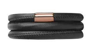 Black Triple Wrap Leather Bracelet (Rose-Gold/Black)