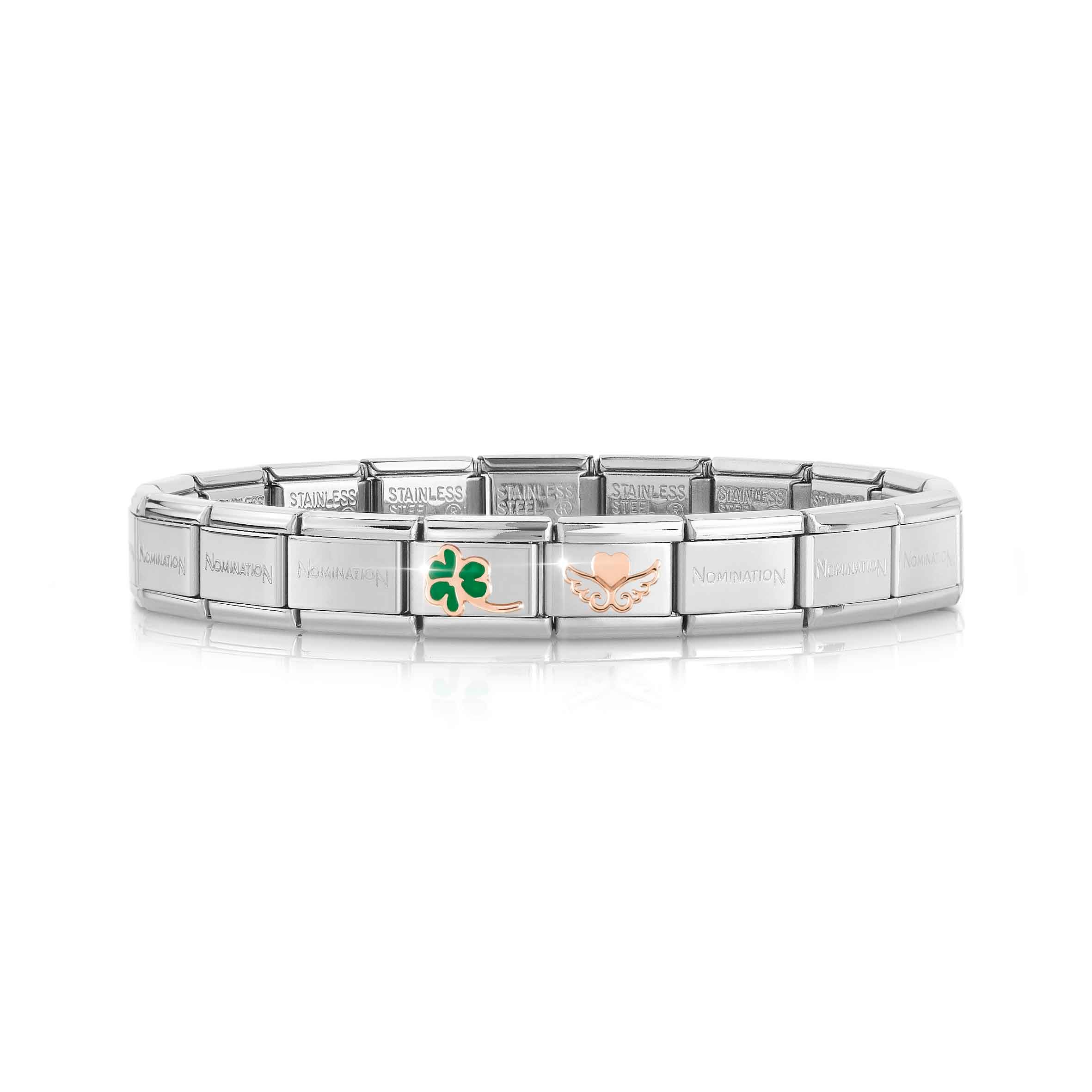 Classic Composable bracelet Green Clover + Winged Heart