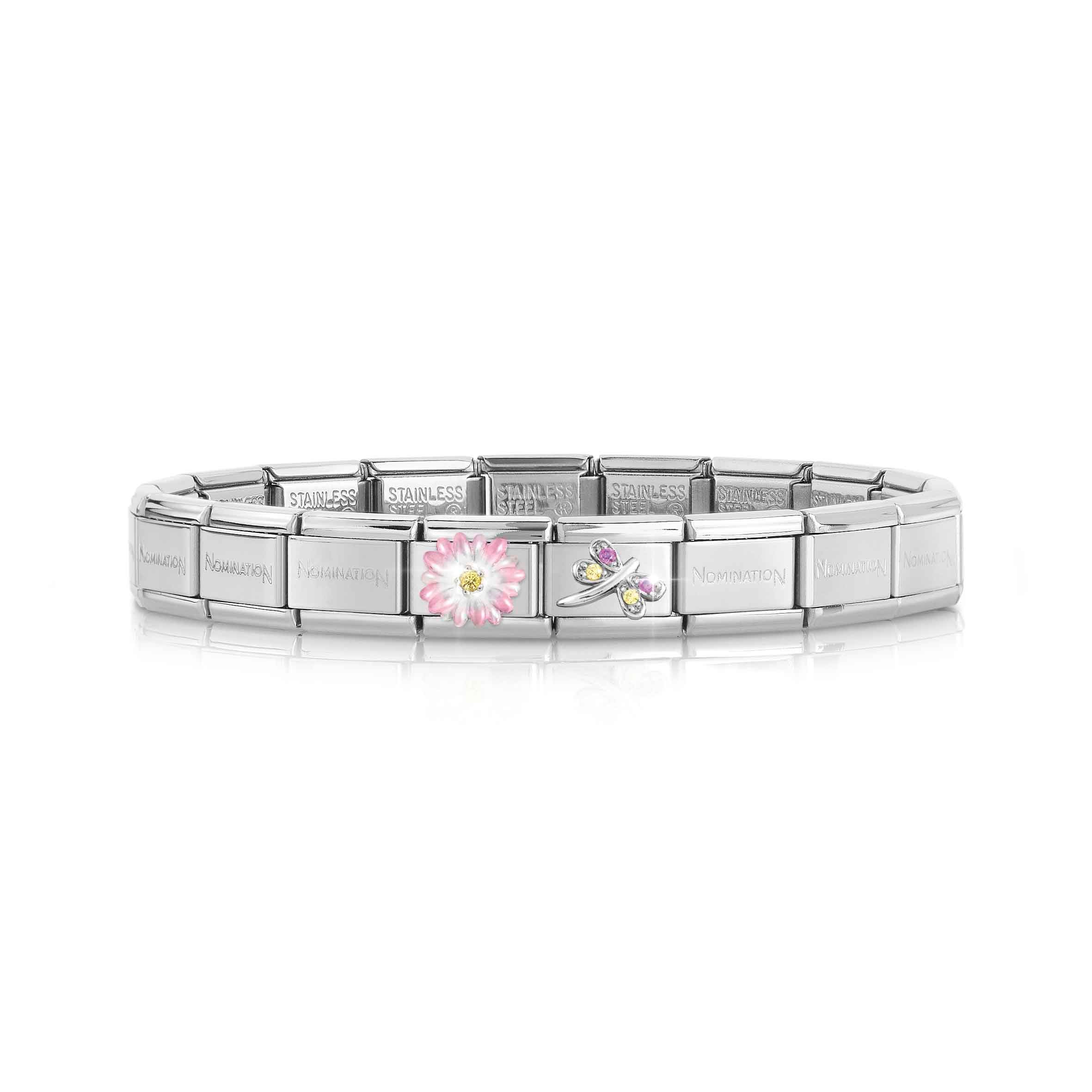 Classic Composable bracelet Flower + Pink Dragonfly