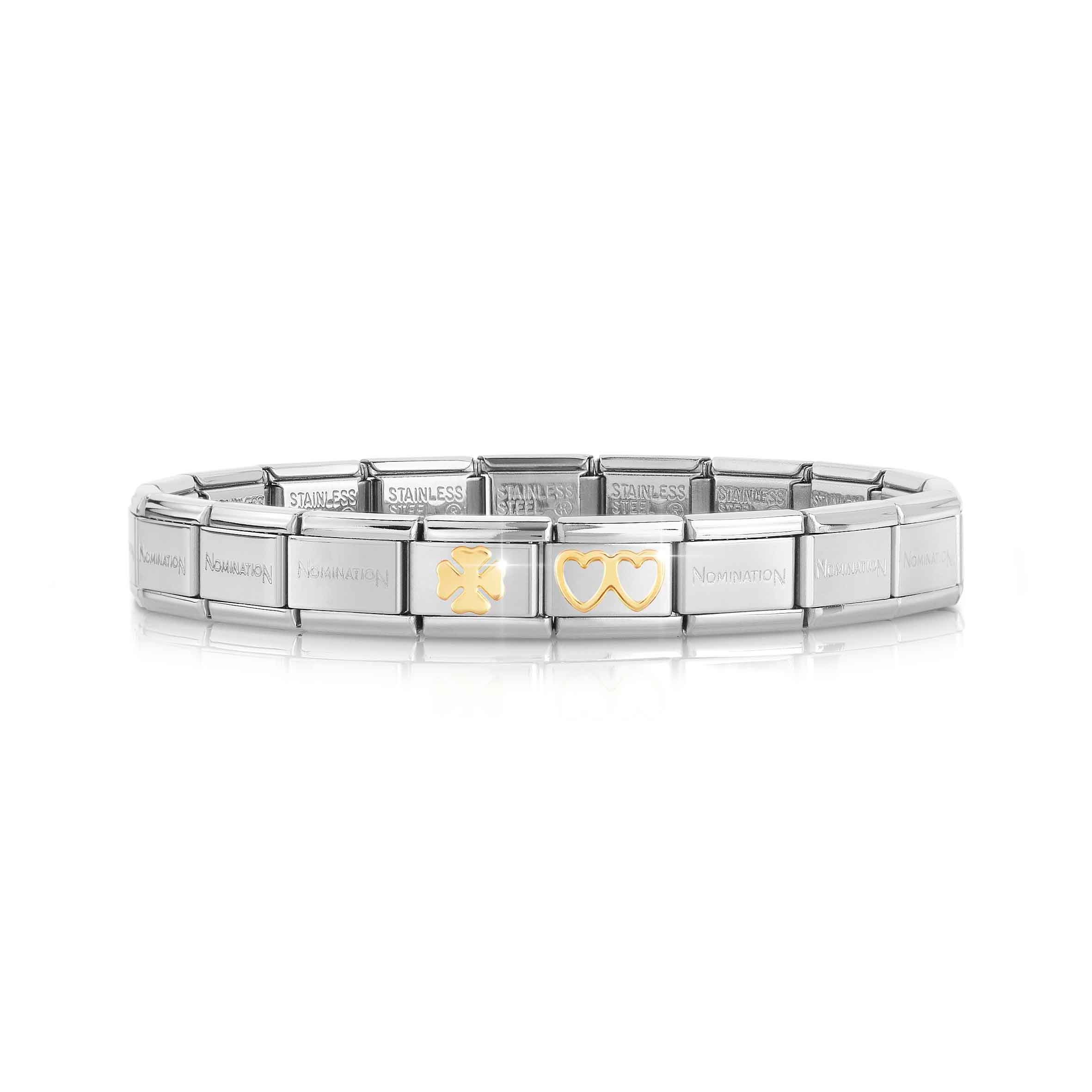 Classic Composable bracelet, Gold Clover + Hearts
