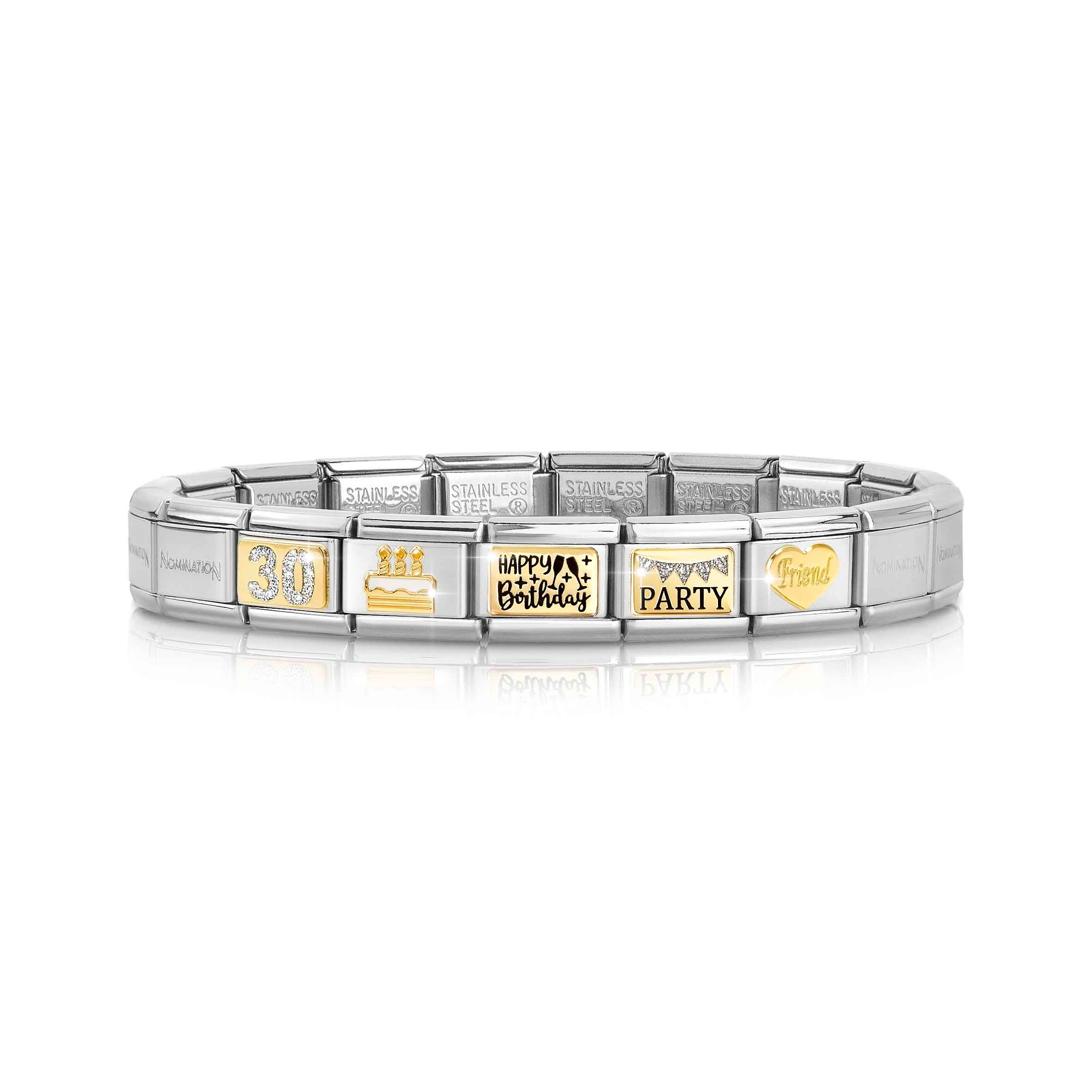 Composable Classic Bracelet, Yellow Gold Links, Birthday Theme