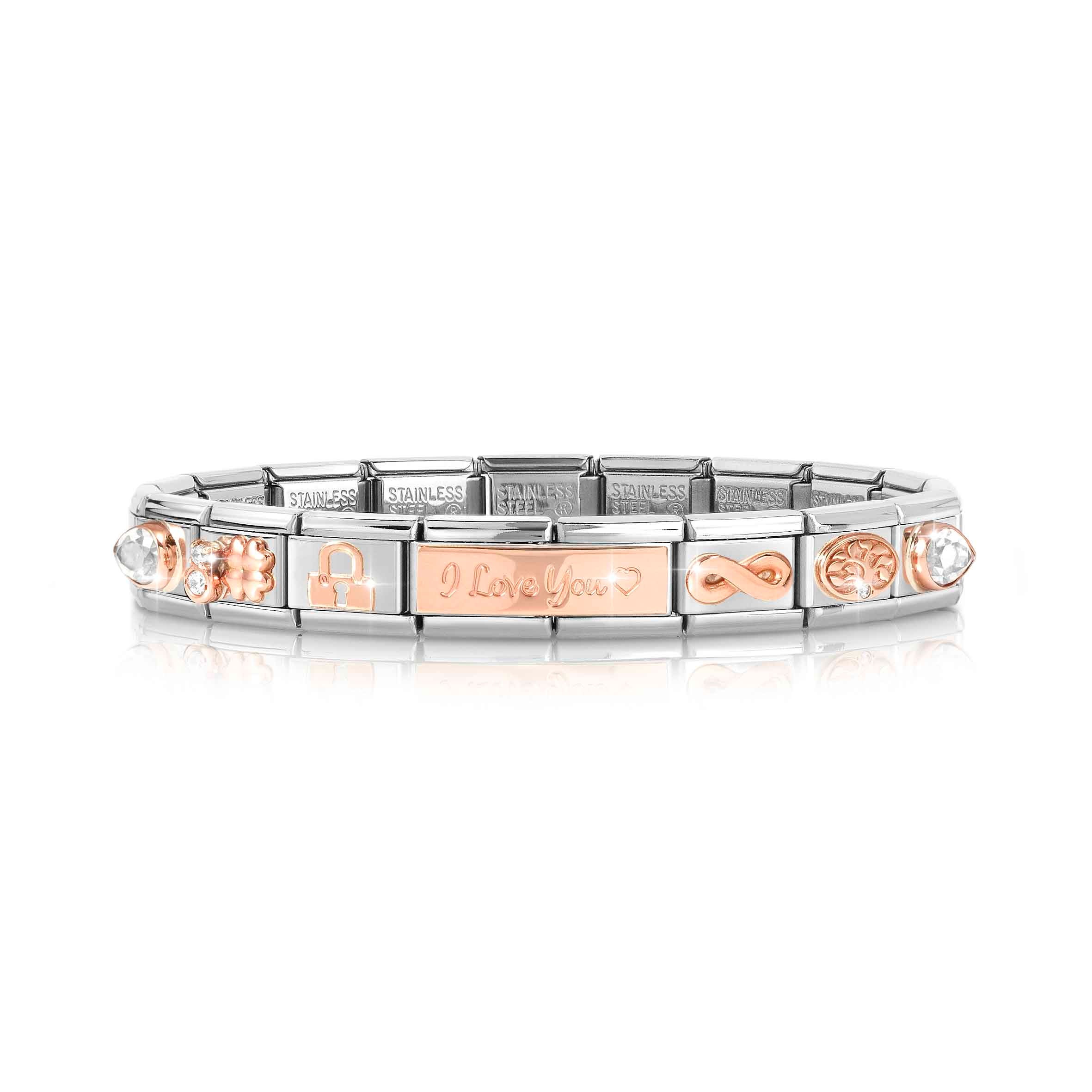 Composable Classic Bracelet, Rose gold Links, I LOVE YOU Theme