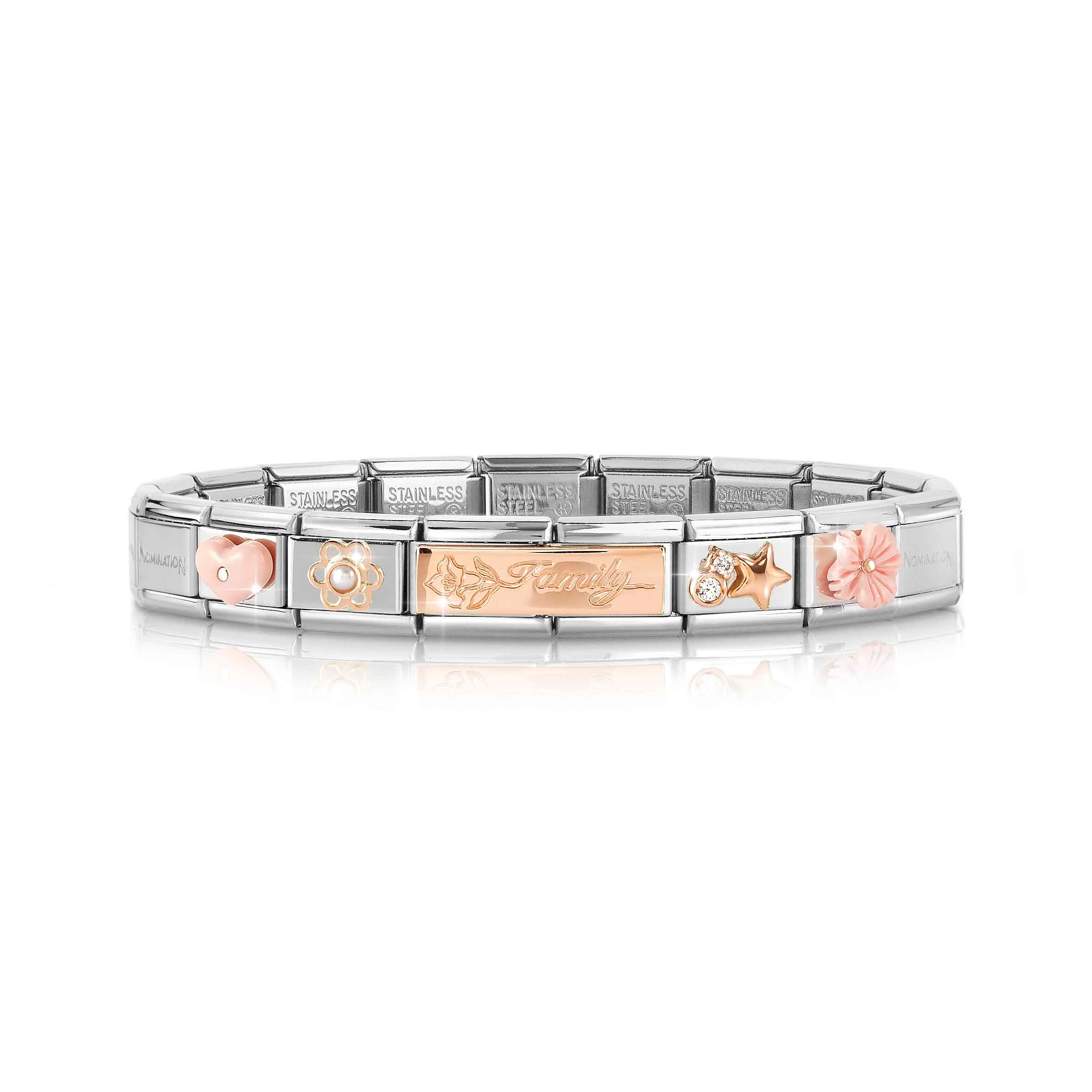 Composable Classic Bracelet, Rose gold Links, Coral, Family Theme