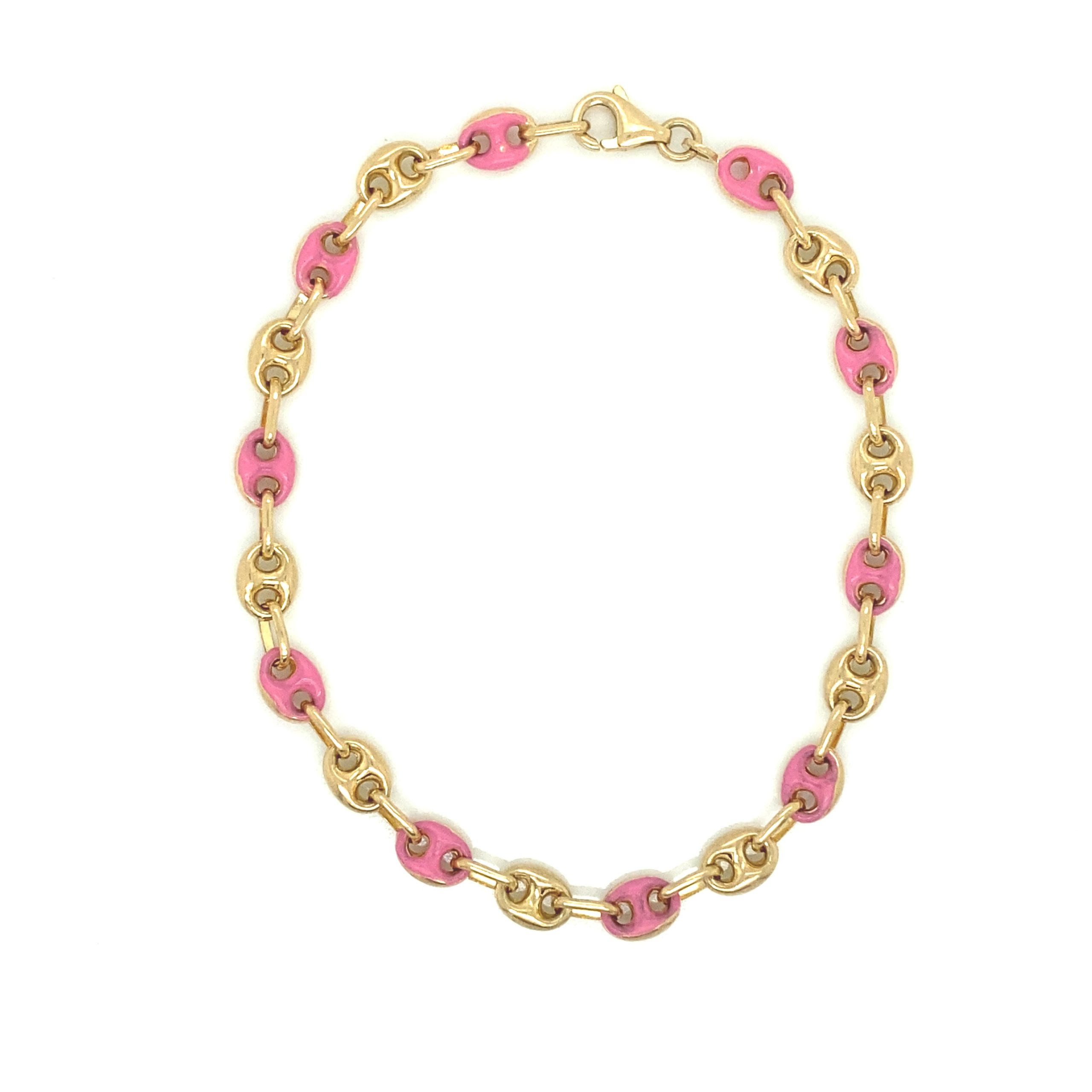 14K Gold Oval Baby Link Pink Bracelet
