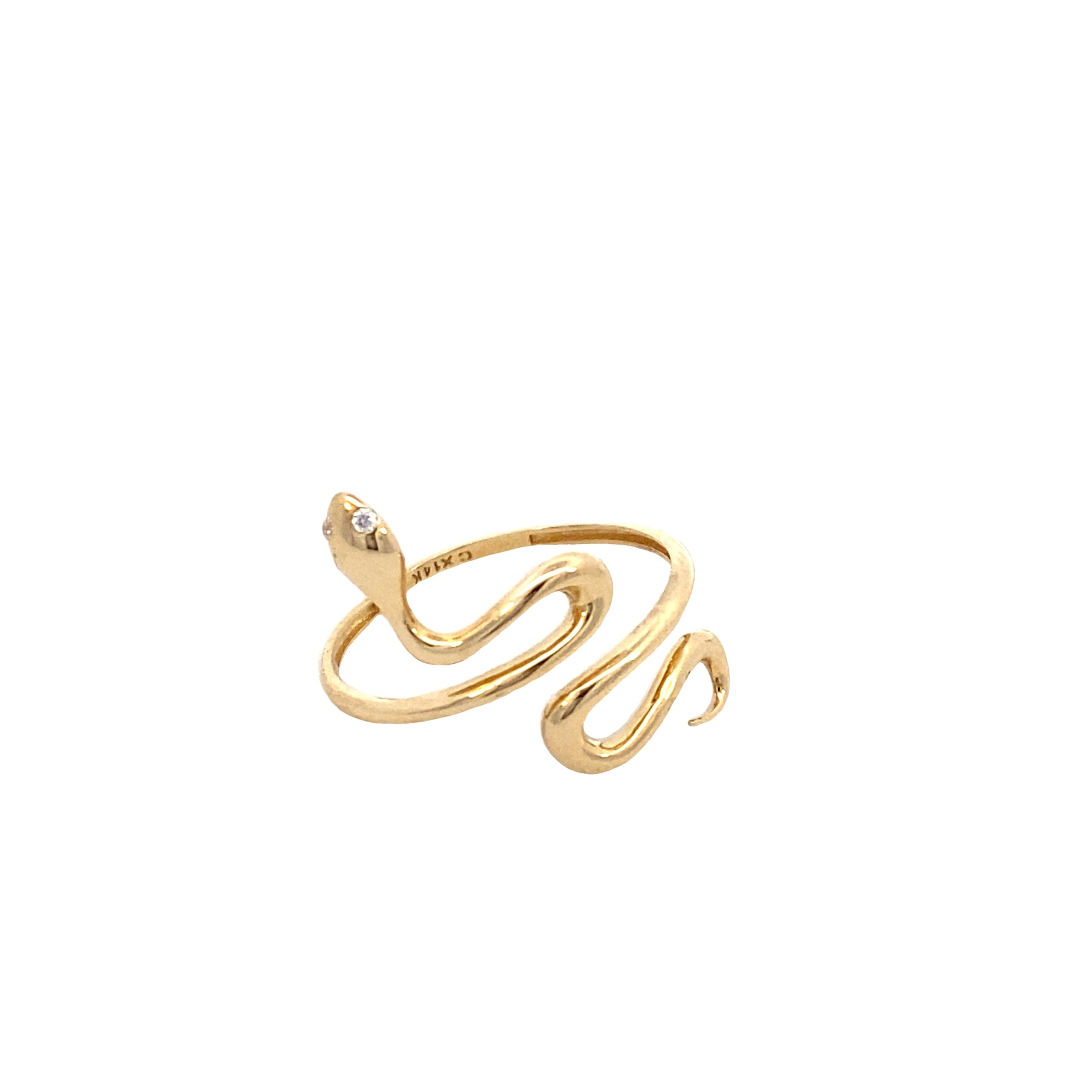 14K Gold Snake Ring with CZ
