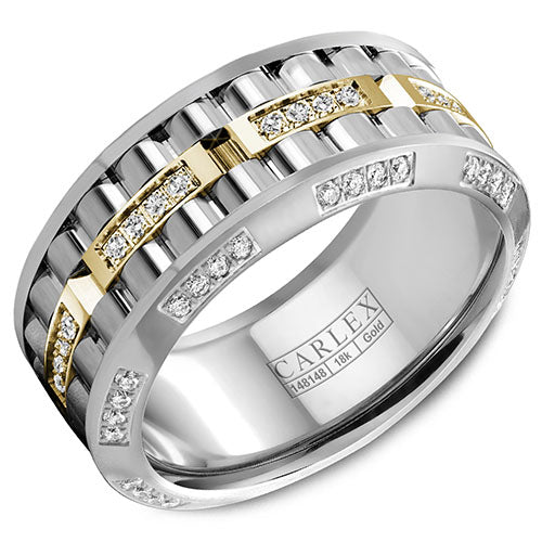 Carlex G3 18k Two Tone Gold Men's Diamond Wedding Band - CX3-0025YWW