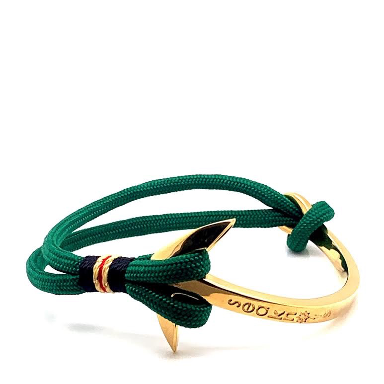 Green Double Cord Half Bangle Anchor Bracelet (Green/Gold)