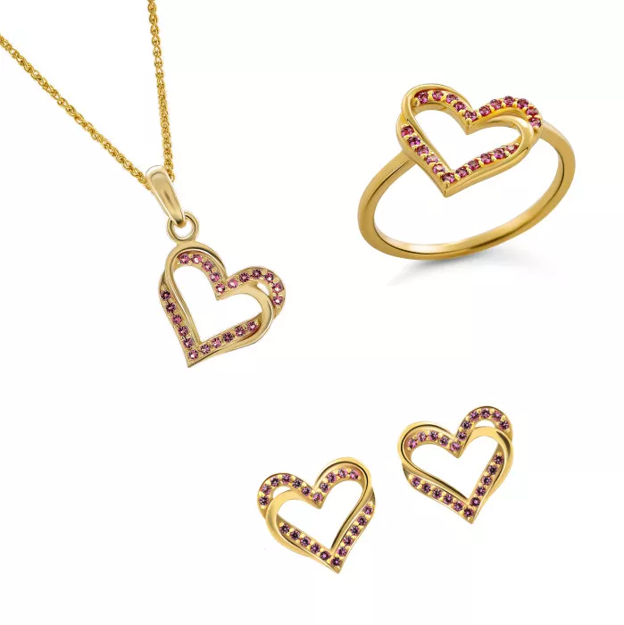 Orphelia® 'Cecilia' Women's Sterling Silver Set: Necklace + Earrings + Ring - Gold SET-7584/R