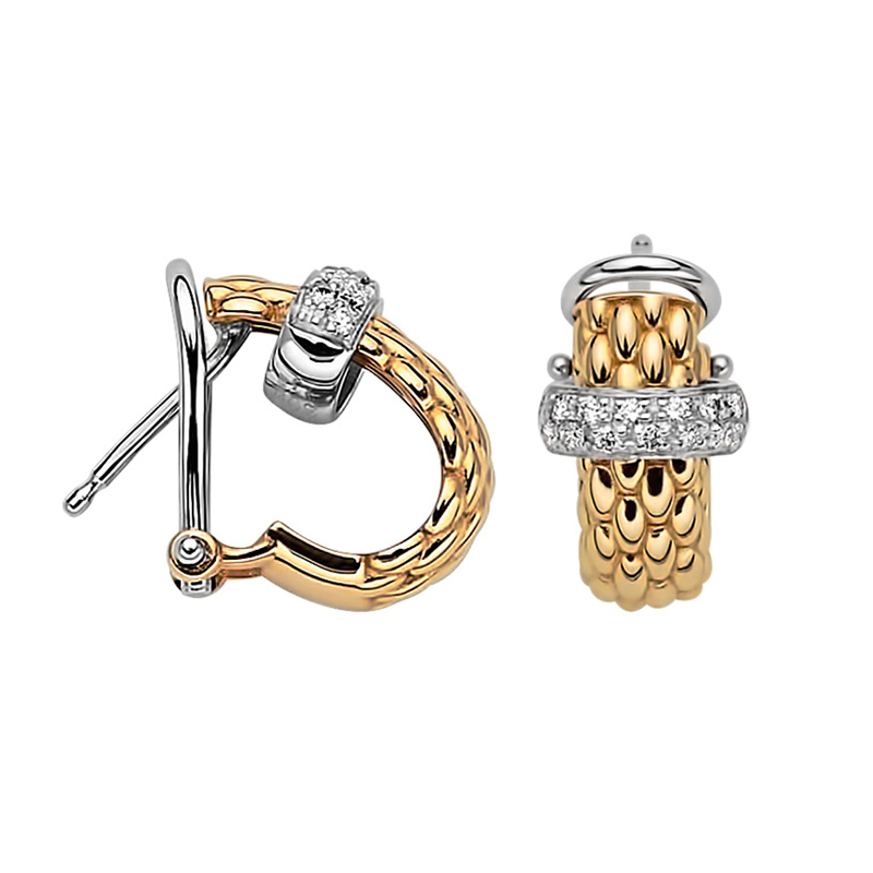 Huggie Earrings in 18 Karat White & Yellow Gold with Round Cut Diamonds 56002OX_BB_G_XBX