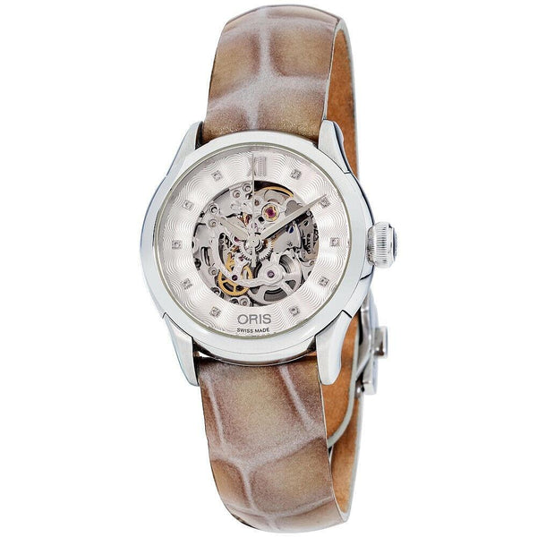 Oris Women's 56076044019LS Artelier Skeleton Beige Leather Watch