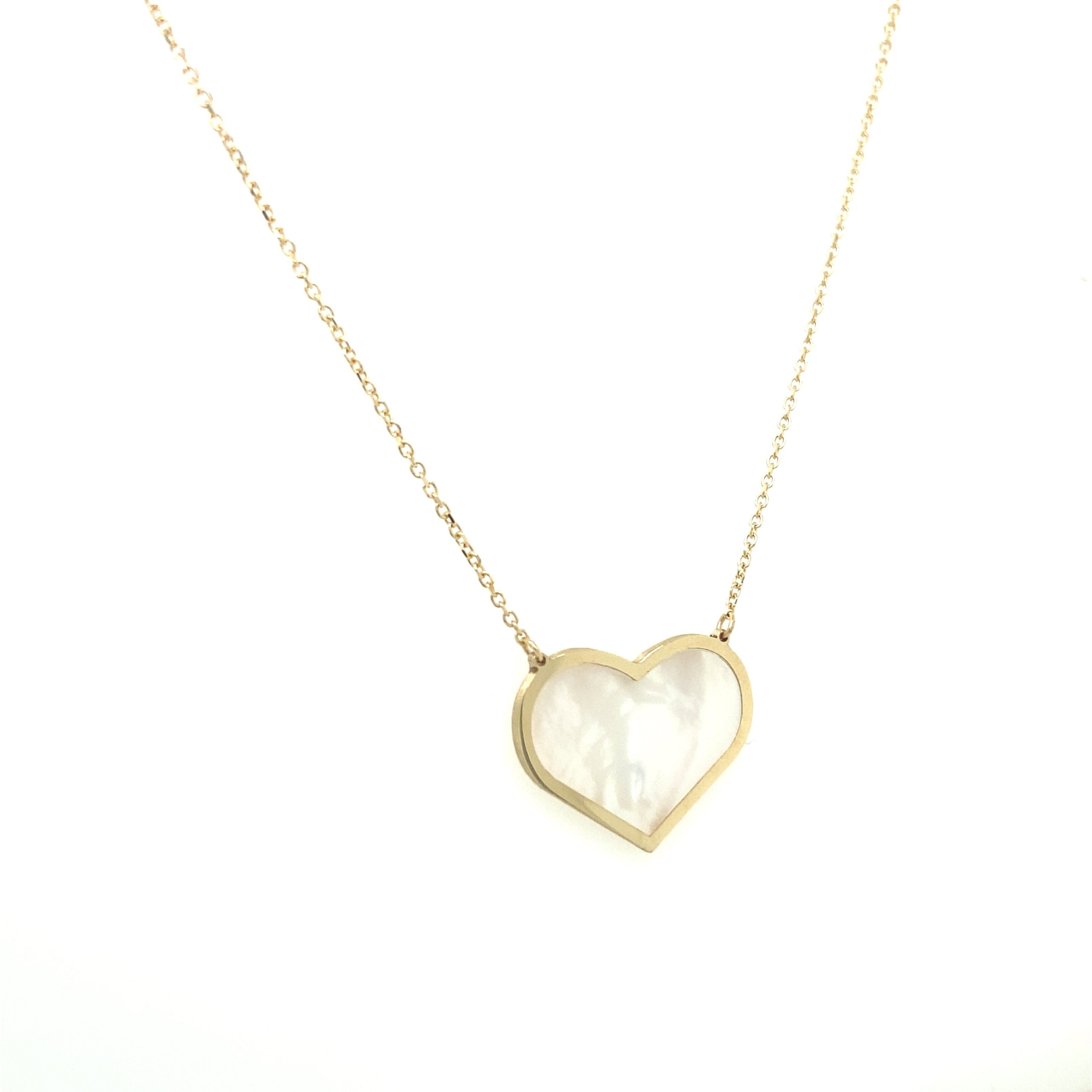 14K Gold Heart Mother of Pearl Necklace