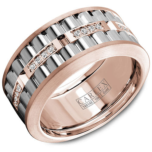 Carlex G3 18k Two Tone Gold Men's Diamond Wedding Band - CX3-0018RWR