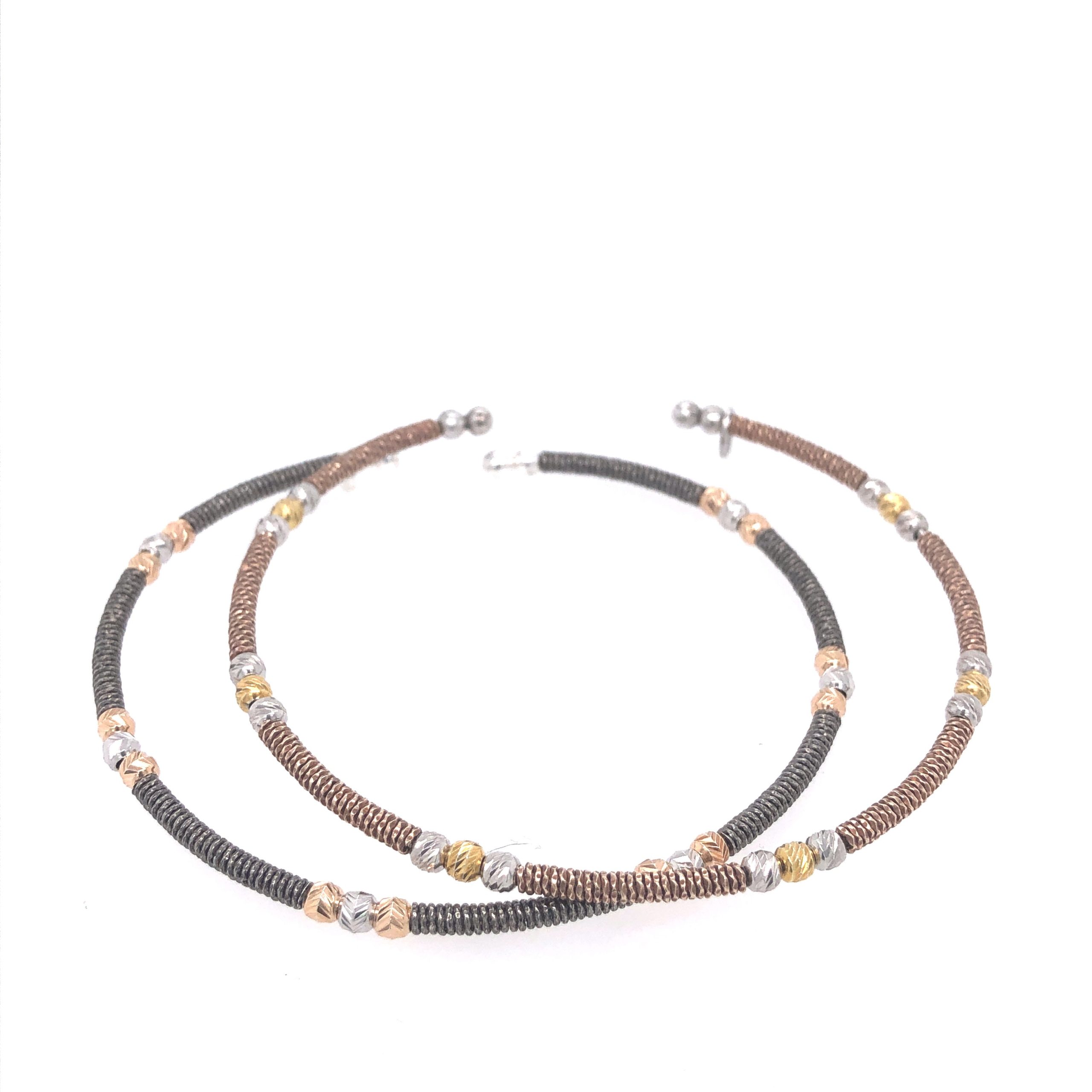 Rose Gold & Charcoal Gray Sterling Silver Set of 2 Bangle Bracelets