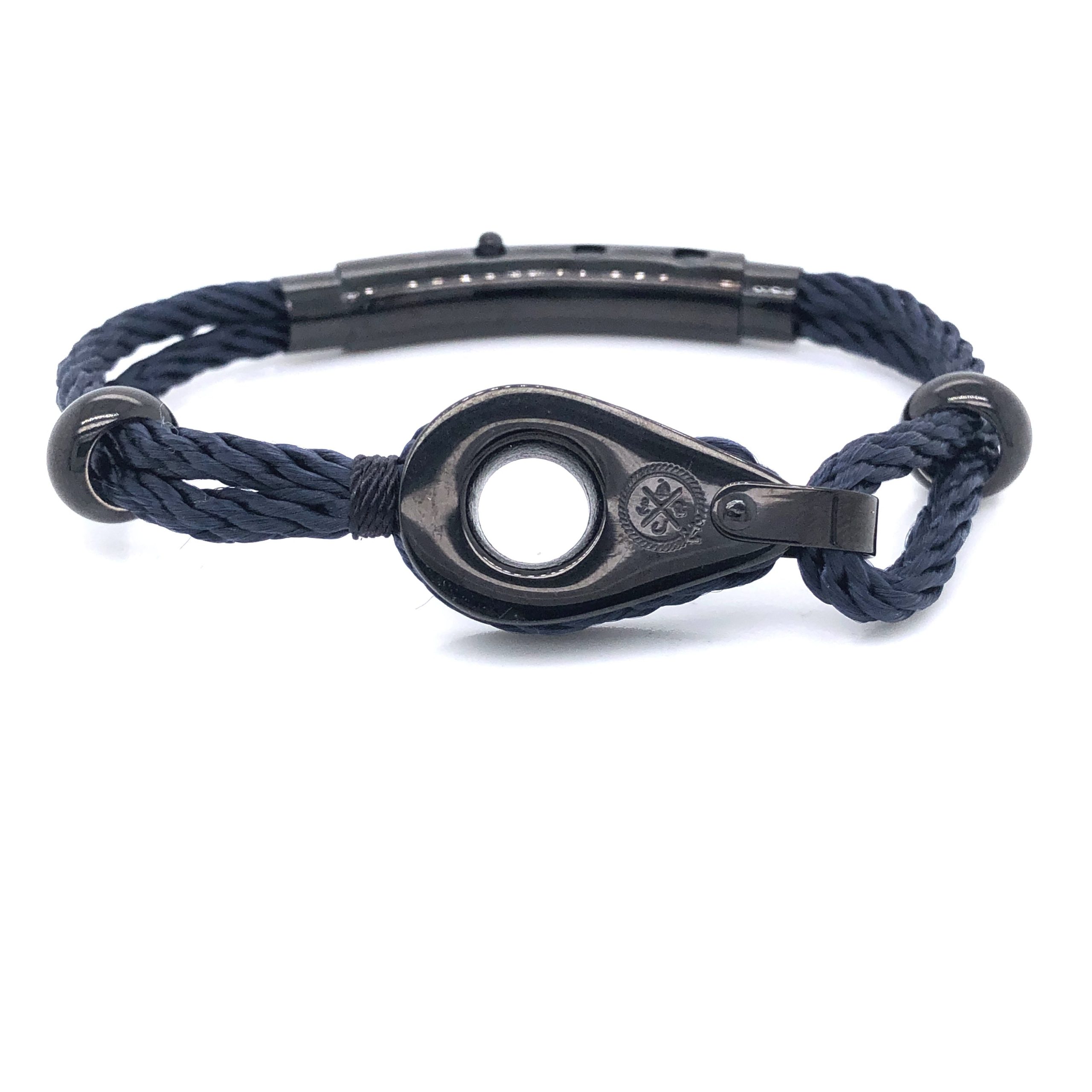 Black Double Rope with Black Pulley and Beads Bracelet (Black)
