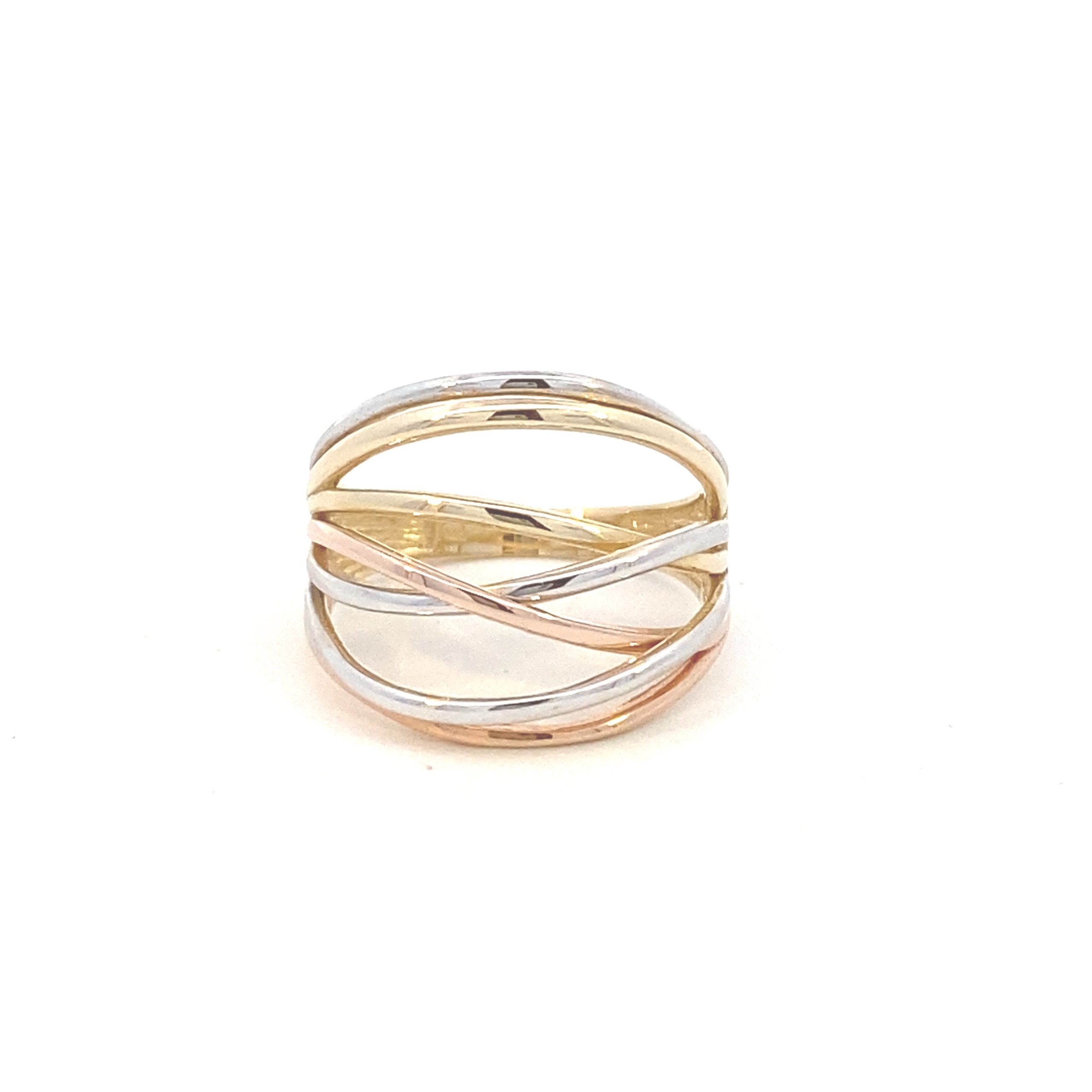 14K Gold Intertwined Lines Three Tones Ring