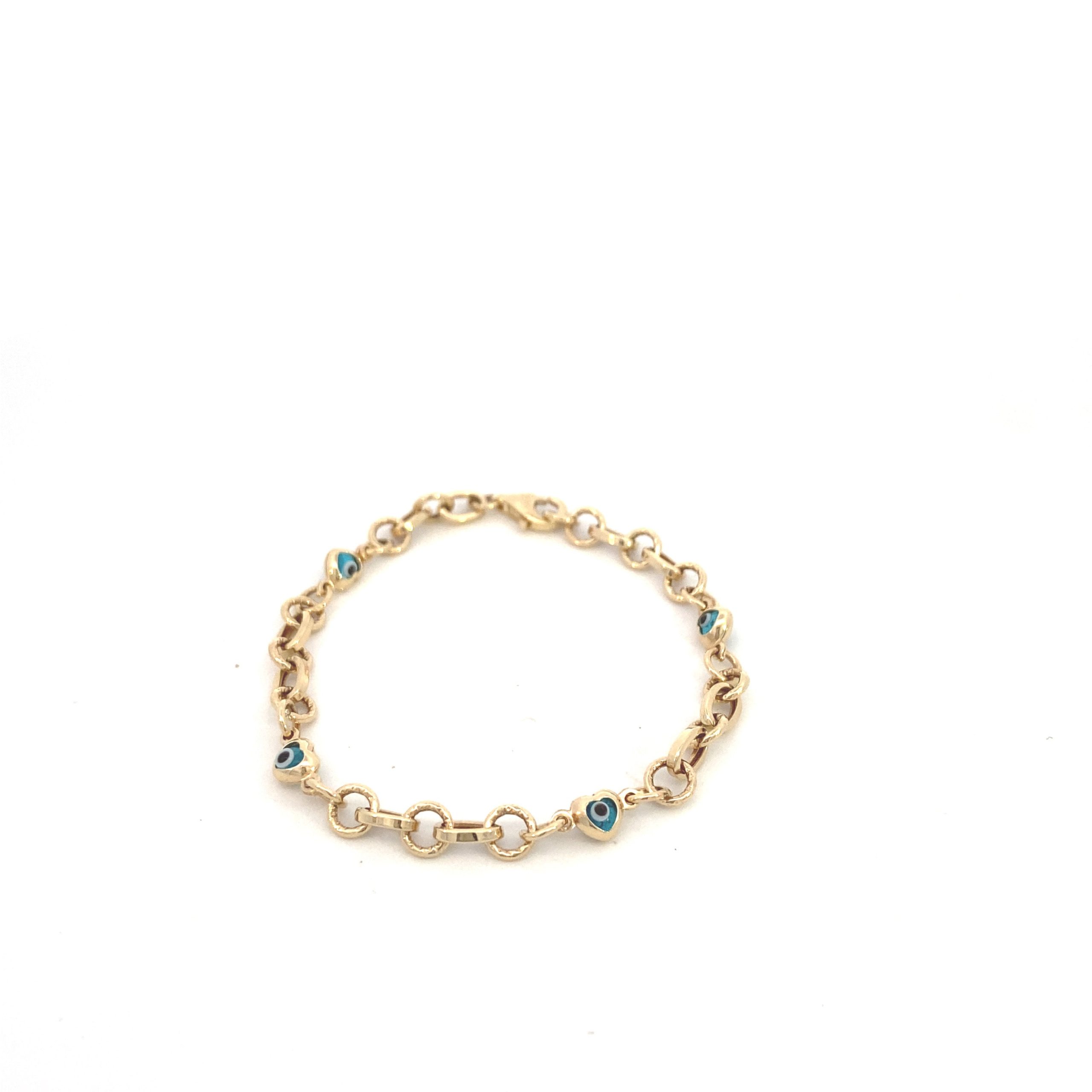14K Gold Blue Eye Link Bracelet