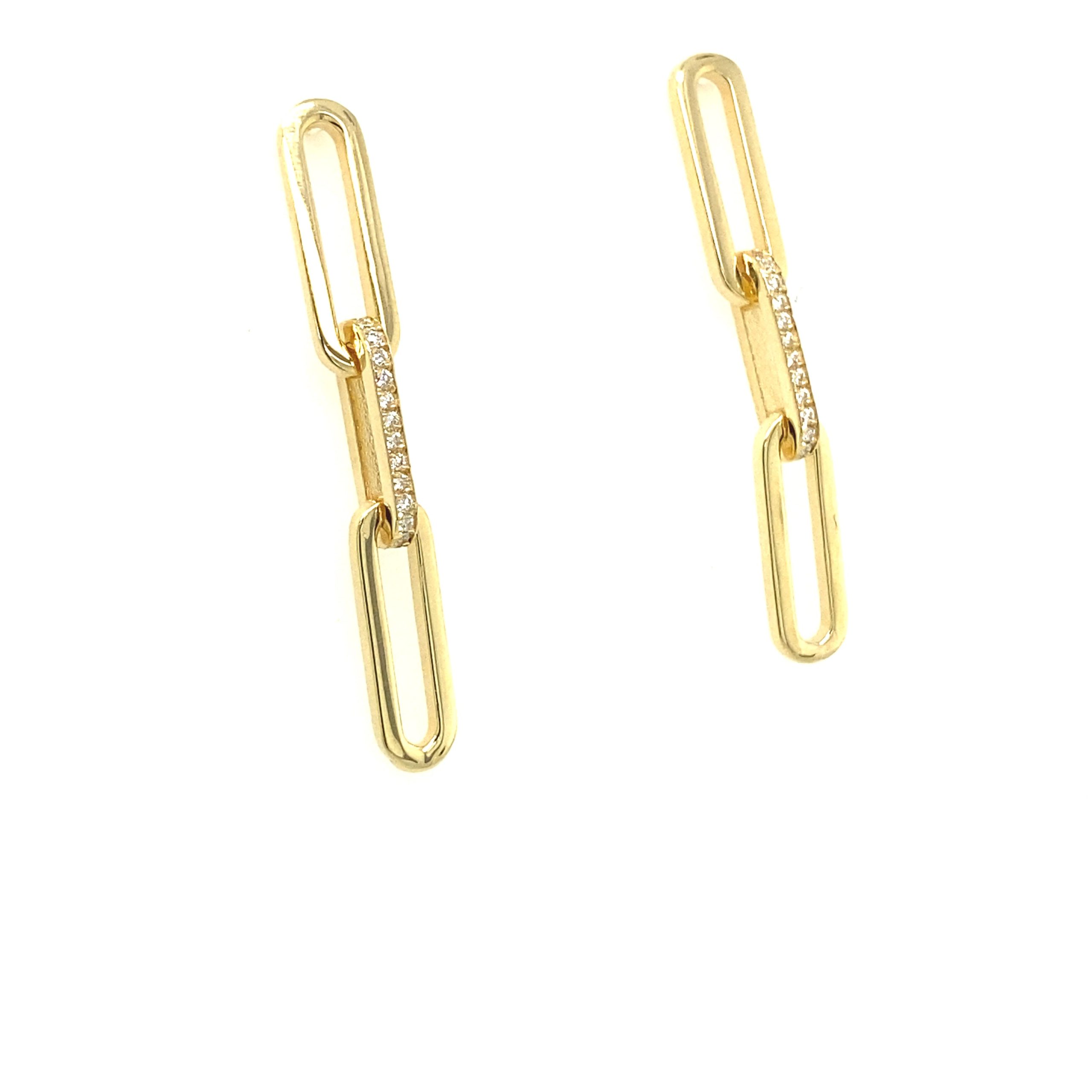 14K Diamond Gold Paper Clip Dangle Earrings