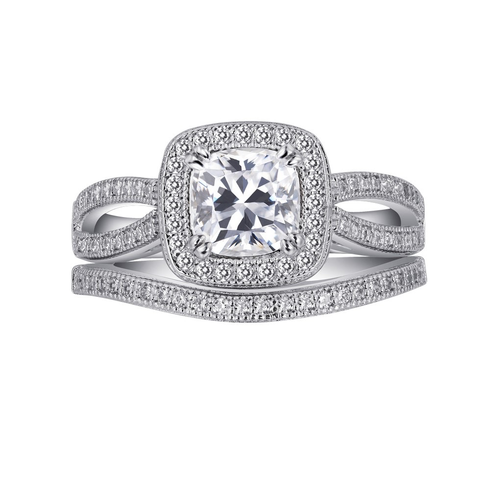 Cushion-Cut Wedding Ring and Band Set